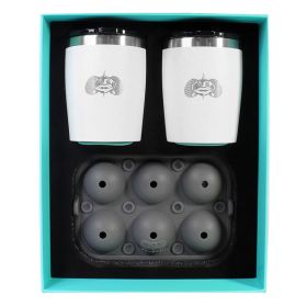 Toadfish Non-Tipping 10oz White Rocks Tumblers w/Ice Ball Tray - 2 Tumblers