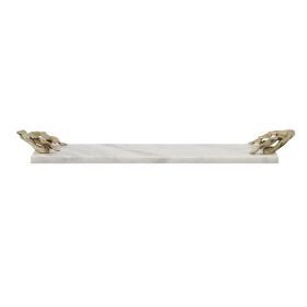 Decor Tray with Marble Frame and Carved Metal Handles; White and Gold; DunaWest