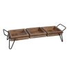 Artisinal Wood Serving Tray; 3 Seperate Sections and Metal Frame; Brown; Black; DunaWest