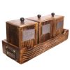 WILLART Handcrafted Wooden Antique Look Tea Coffee Sugar 3 Large Container Set in Wooden Tray â€“ Container Canister