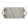 Decor Tray with Marble Frame and Carved Metal Handles; White and Gold; DunaWest