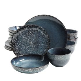 Gibson Elite Matisse 16-Piece Double Bowl Dinnerware Set, Cobalt