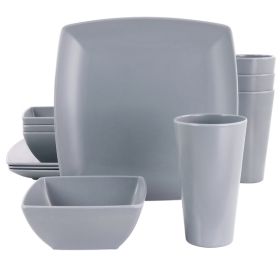 Gibson Home 12 Piece Grayson Melamine Square Dinnerware Set in Gray