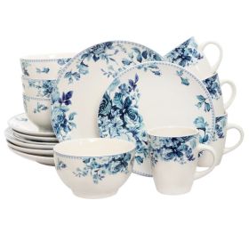 Elama Traditional Blue Rose 16 Piece Dinnerware Set