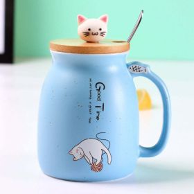 Cartoon Cat Ceramic Coffee Mug (Color: Blue)